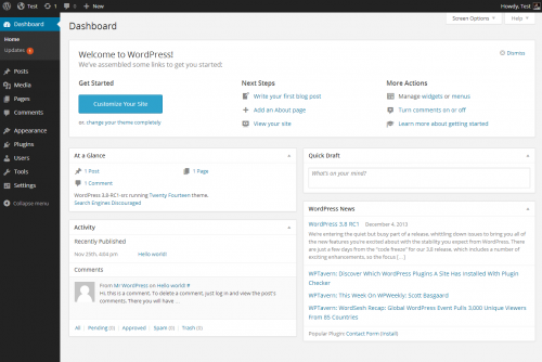 Wordpress vs. ClickFunnels: WordPress dashboard