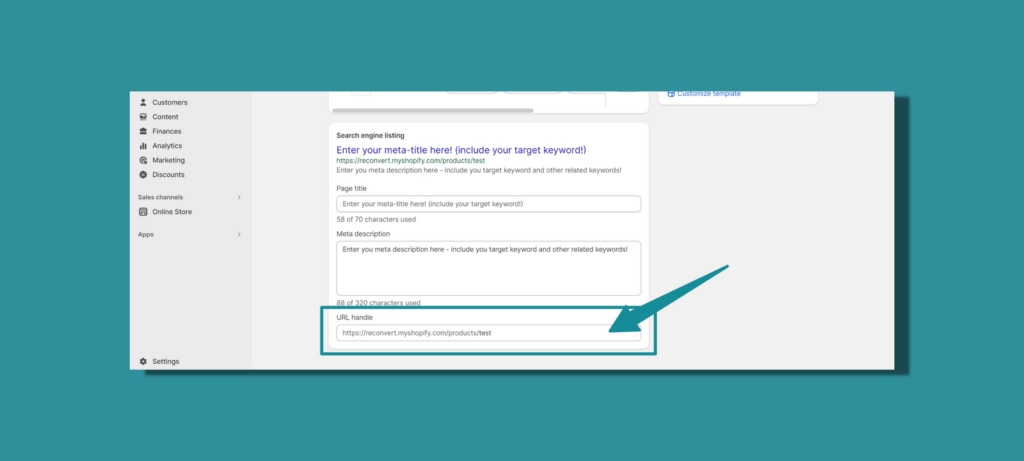 Shopify vs. ClickFunnels:  SEO settings page in Shopify