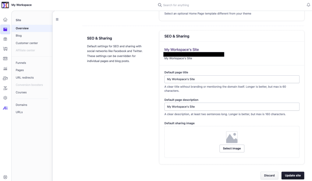 Shopify vs. ClickFunnels:  SEO settings for a funnel in ClickFunnels 