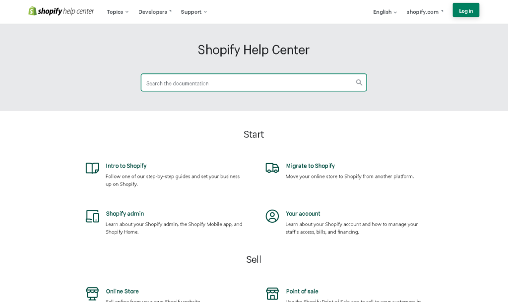 Shopify vs. ClickFunnels:  Screenshots of the Shopify Help Center