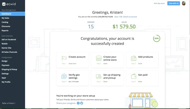 Shopify vs. Ecwid: A visual of Ecwid's control panel